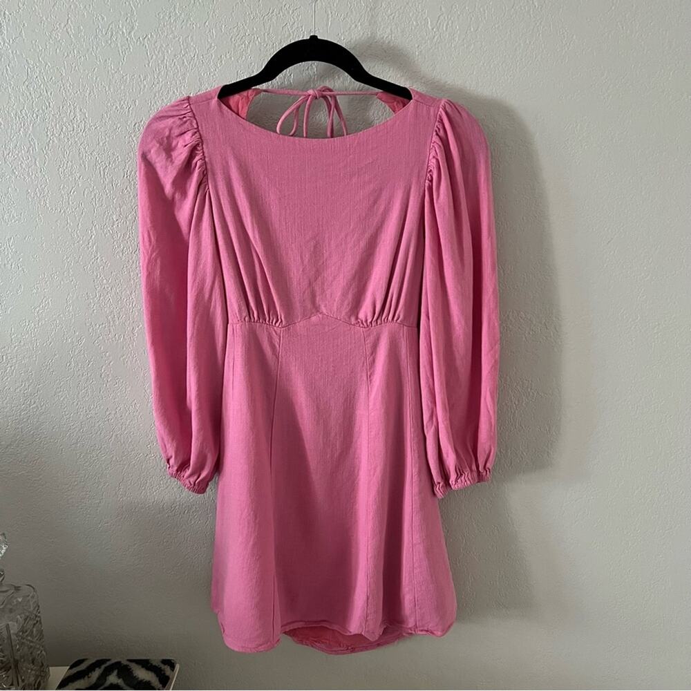 Böhme Pink Linen Blend Open-Back Mini Dress